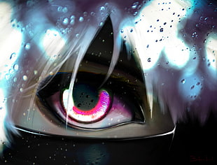 selective focus of anime character eye illustration