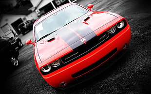 red and black Dodge Challenger RT, car, Dodge Challenger, red cars, Dodge