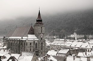 gray and brown cathedral, Brasov, Romania, snow, city