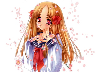 orange haired female anime character illustration