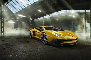 yellow Lamborghini muscle car