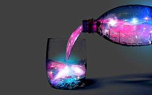 clear drinking glass, galaxy, nebula, drinking glass, space art