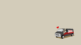 gray and white van illustration, minimalism, digital art, humor, simple background HD wallpaper