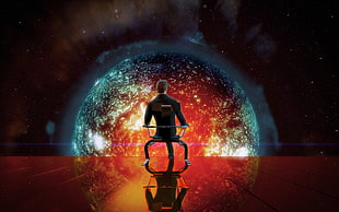 man sitting on chair digital wallpaper, Illusive Man, science fiction, Mass Effect, video games