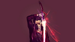 man holding sword anime character, No More Heroes