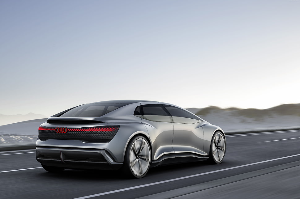 gray Audi concept car on asphalt road HD wallpaper