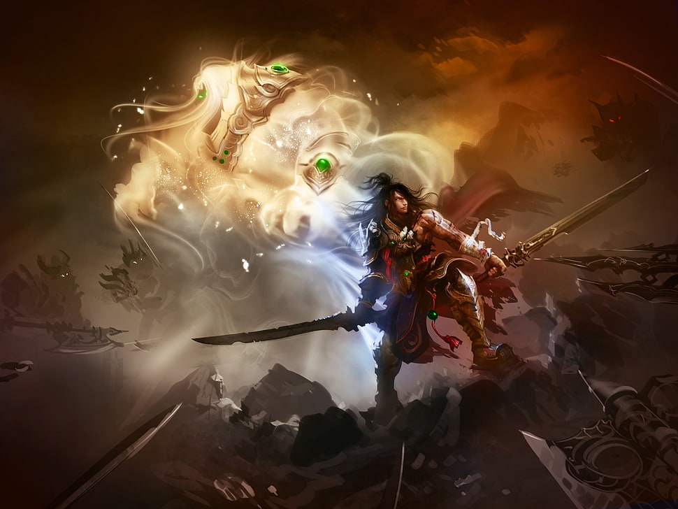 warrior digital wallpaper, fantasy art, sword HD wallpaper