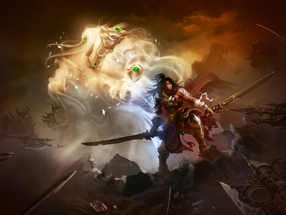 warrior digital wallpaper, fantasy art, sword HD wallpaper