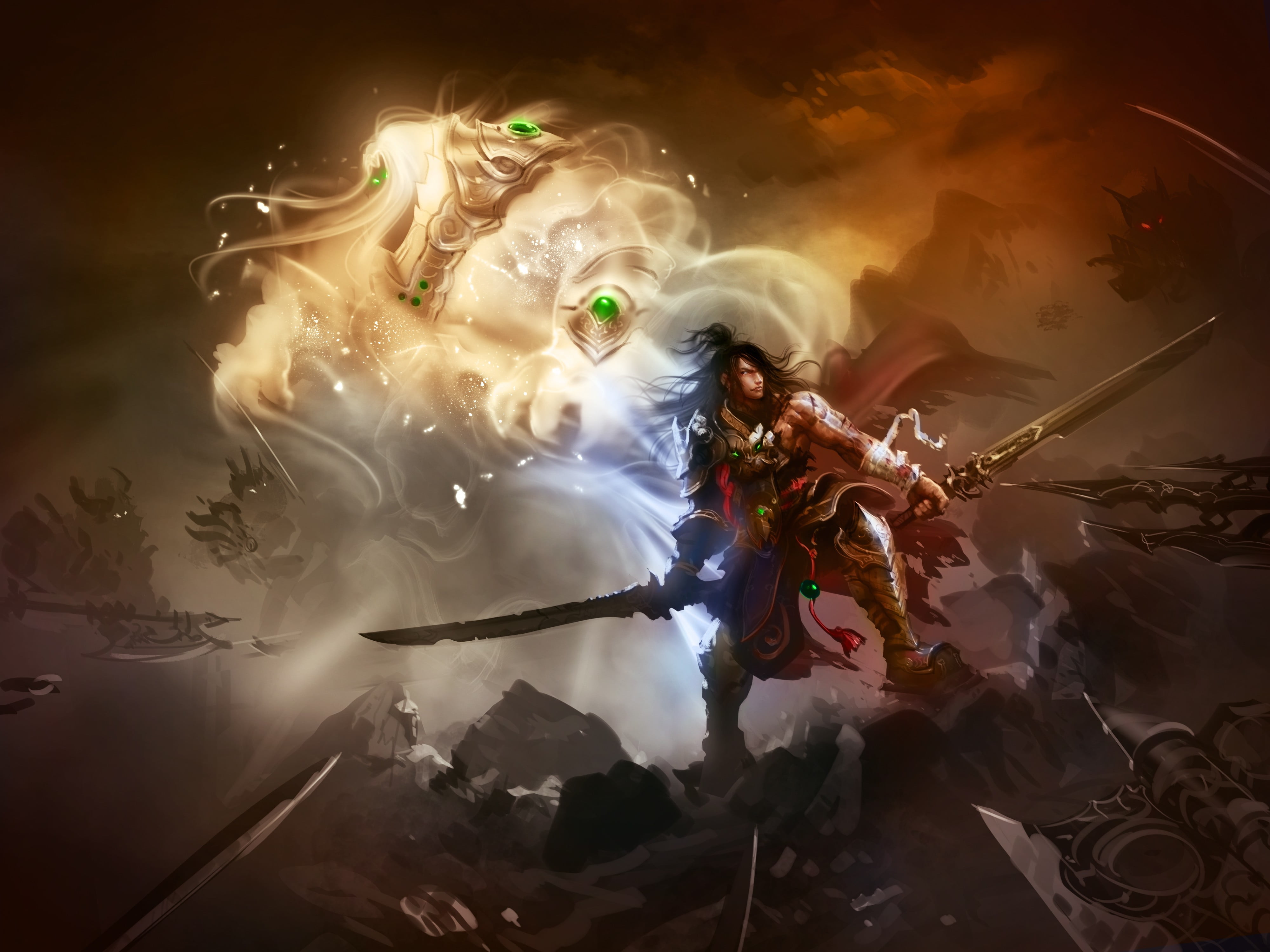 warrior digital wallpaper, fantasy art, sword