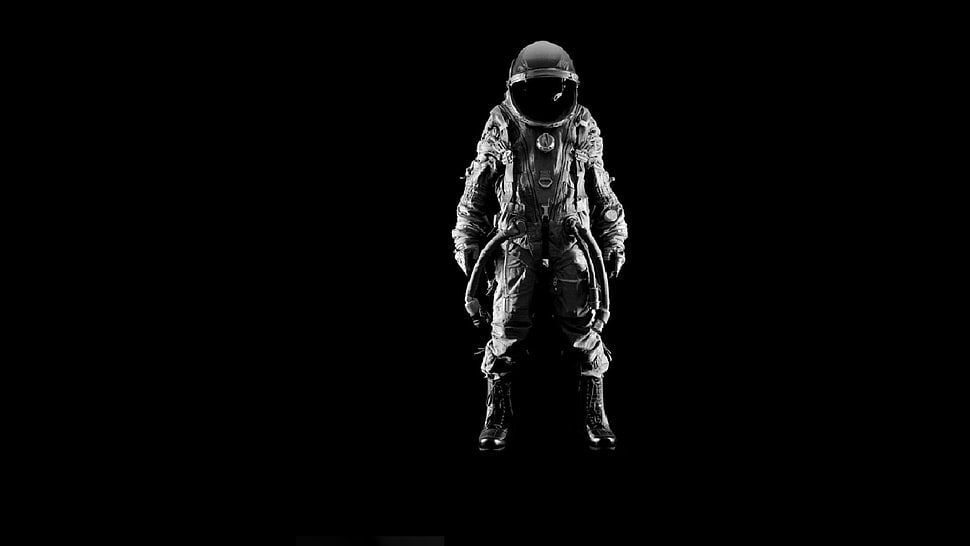 grayscale photo of person wearing astronaut suit, astronaut HD wallpaper
