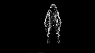 grayscale photo of person wearing astronaut suit, astronaut