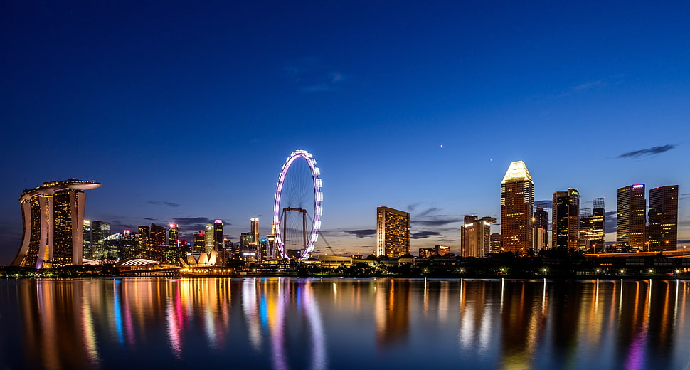 London's Eye landmark, Ferris wheel, Night city, Skyscrapers HD wallpaper