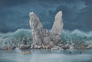 rock formation on body of water digital wallpaper, nature, landscape, winter, snow HD wallpaper