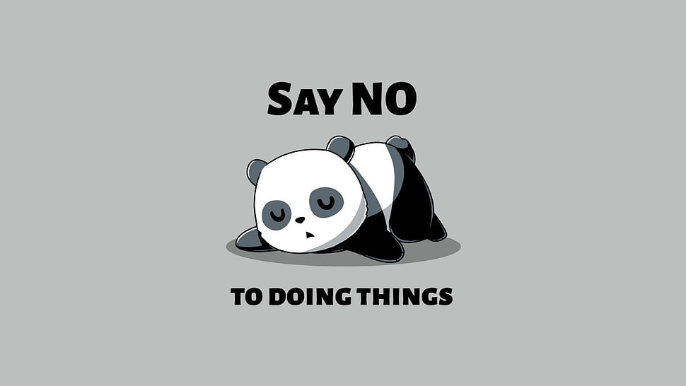 panda illustration with text overlay, simple, simple background, humor, panda HD wallpaper