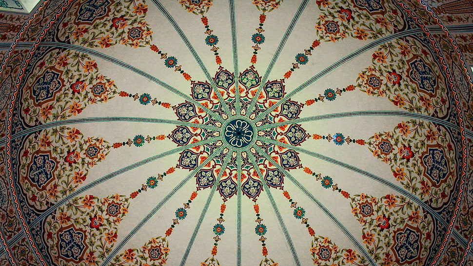 white, green, red, and black dome-shaped ceiling, Pakistan, artwork, architecture, ceilings HD wallpaper