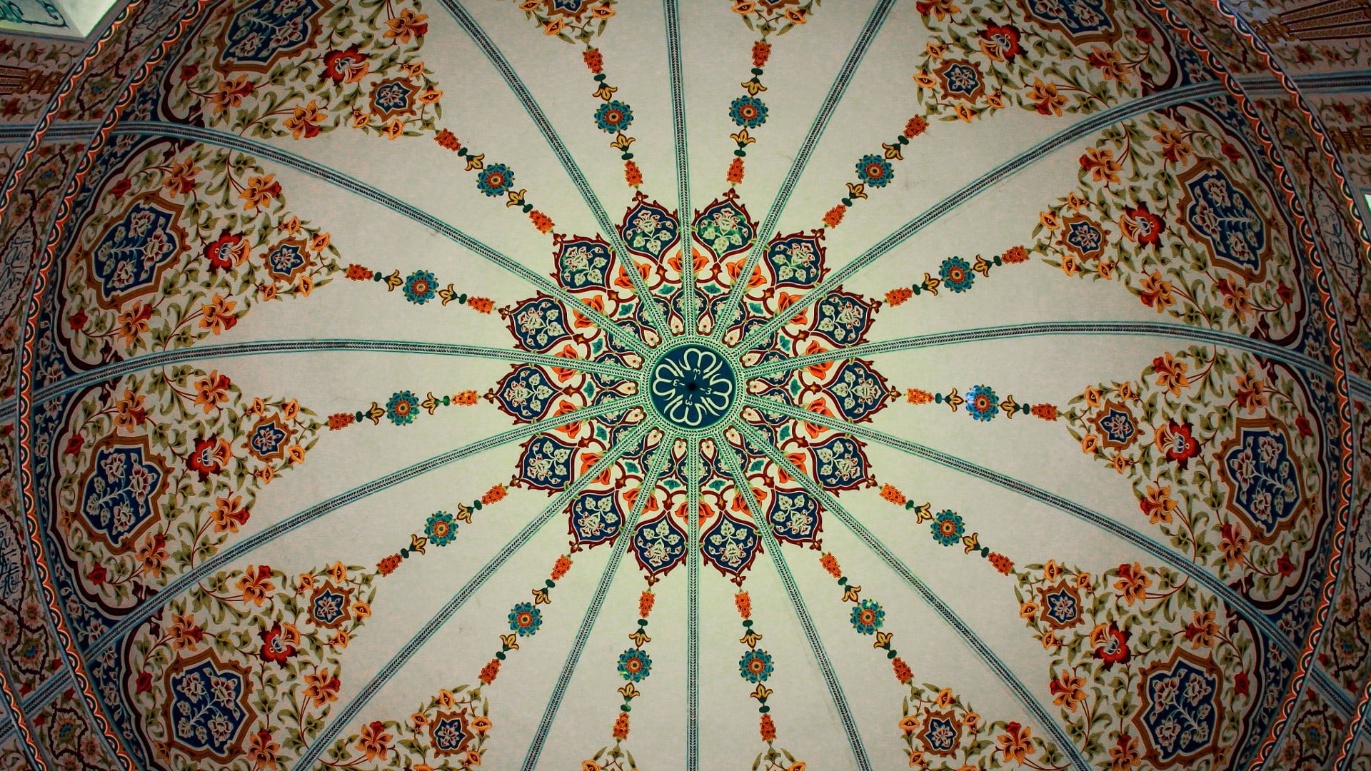 white, green, red, and black dome-shaped ceiling, Pakistan, artwork, architecture, ceilings