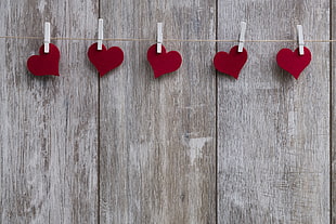 five red  heart shape decors HD wallpaper