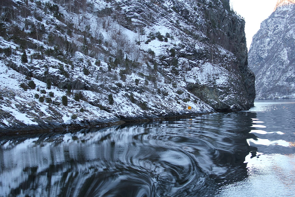 calm body of water, nature, landscape, snow, winter HD wallpaper