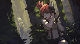 female anime character illustration, fantasy art, Pokémon, Mewtwo, Misty HD wallpaper