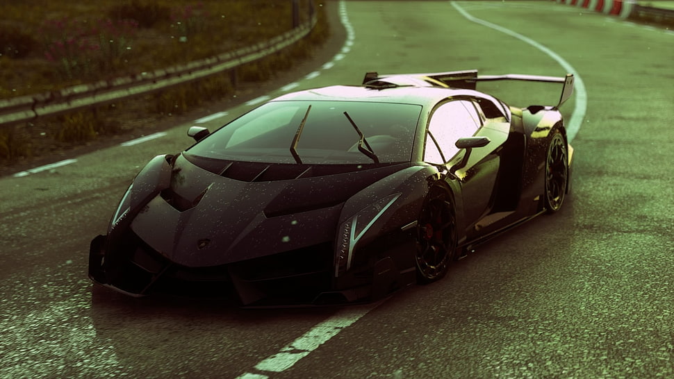 black Lamborghini Venenno sport car, car, Driveclub, racing, Lamborghini Veneno HD wallpaper