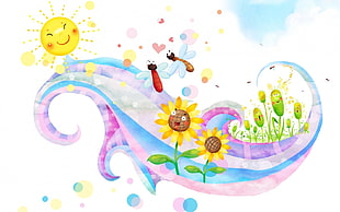 Children,  Sun,  Butterflies,  Flowers HD wallpaper