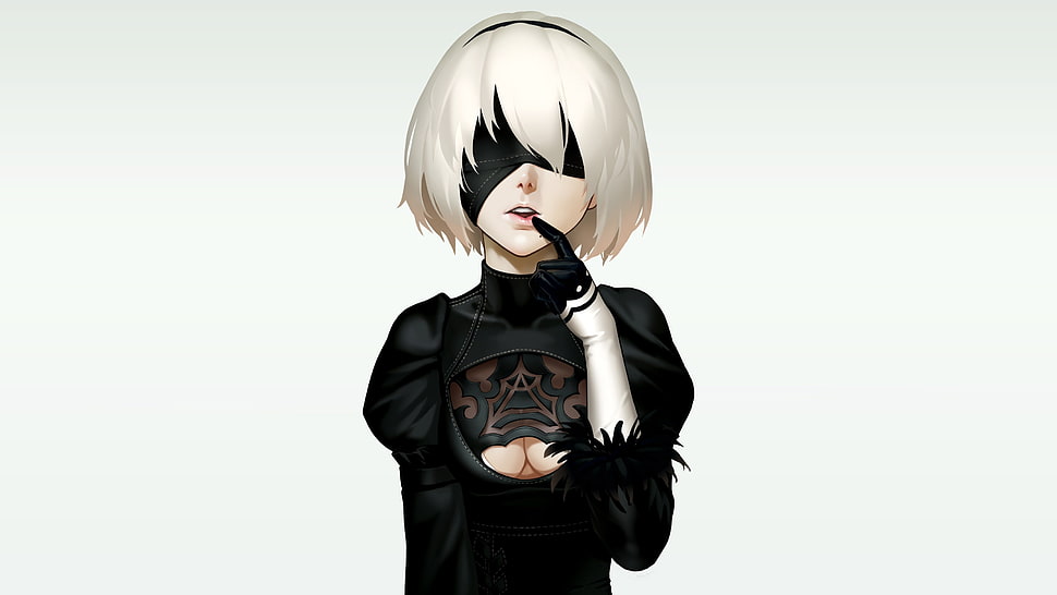 female anime character with white hair, Nier: Automata, 2B (Nier: Automata), NieR HD wallpaper