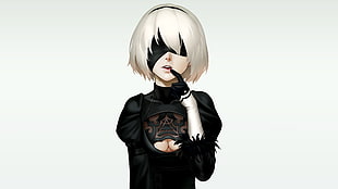female anime character with white hair, Nier: Automata, 2B (Nier: Automata), NieR