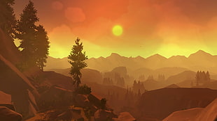 illustration of mountains and trees, Firewatch, in-game, sunlight, forest