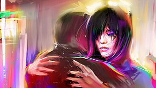 woman hugging man painting HD wallpaper