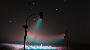 gray asphalt road, photography, traffic lights, night, Lucas Zimmermann HD wallpaper