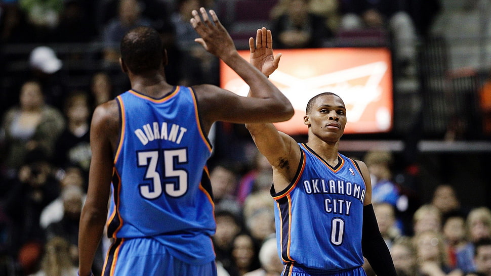 Kevin Durant and Russell Westbrook, NBA, Kevin Durant, basketball, sports HD wallpaper