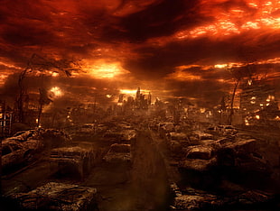 brown and black abstract painting, Constantine, movies, hell