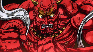 Oni illustration, One-Punch Man, artwork, demon, red