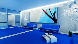 blue 2-piece sofa set, blue, Mirror's Edge, artwork, Latin