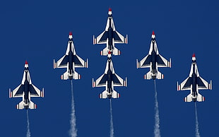 six white-and-black fighter planes, aircraft, military, airplane, war