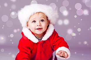 toddler's wearing red and white winter coat HD wallpaper