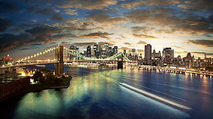 Brooklyn Bridge New York cityscape artwork, cityscape, city, New York City, HDR