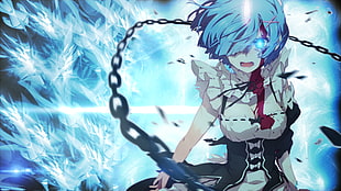 blue haired female anime character wallpaper