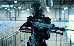 person holding gun movie still screenshot, 500px, cosplay, Mass Effect, n7 shadow