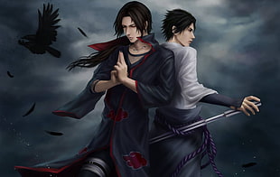 Sasuke and Itachi illustration, Uchiha Itachi, Uchiha Sasuke, Naruto Shippuuden, Akatsuki HD wallpaper