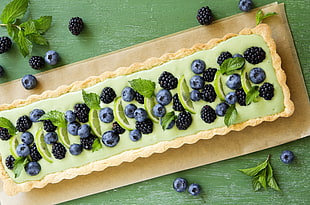 baked tart with blueberries and blackberrries