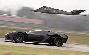 black coupe, stealth, car, F-117 Nighthawk, Lamborghini Ankonian Concept HD wallpaper