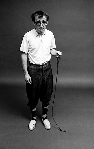 grayscale photo of man wearing polo shirt, men, Film directors, actor, Woody Allen HD wallpaper