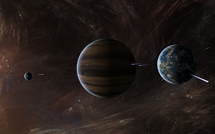 three planets digital wallpaper, planet, space