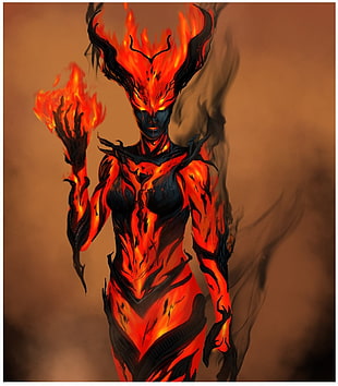 orange and black female character in flames illustration, The Elder Scrolls V: Skyrim