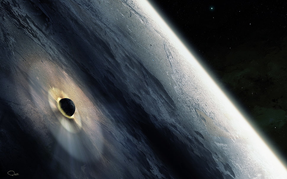 silver-colored and black ring, planet, Armagedon, illustration, disaster HD wallpaper