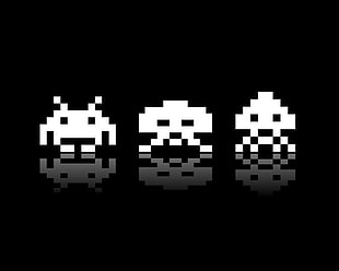 video games, Space Invaders, monochrome, pixel art