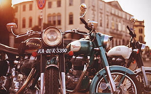 green Royal Enfield motorcycle, Royal Enfield, India, motorcycle, karnataka