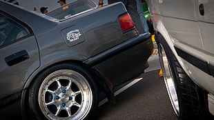 black 5-spoke car wheel with tire, vehicle, Stance, rims, low HD wallpaper
