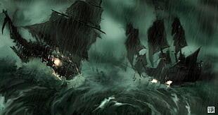 two galleon during storm digital wallpaper, artwork